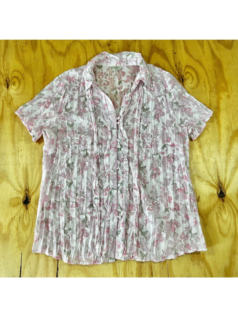 Dressbarn Floral Crinkle Plisse Ruffle Button Up Blouse - Size 18/20